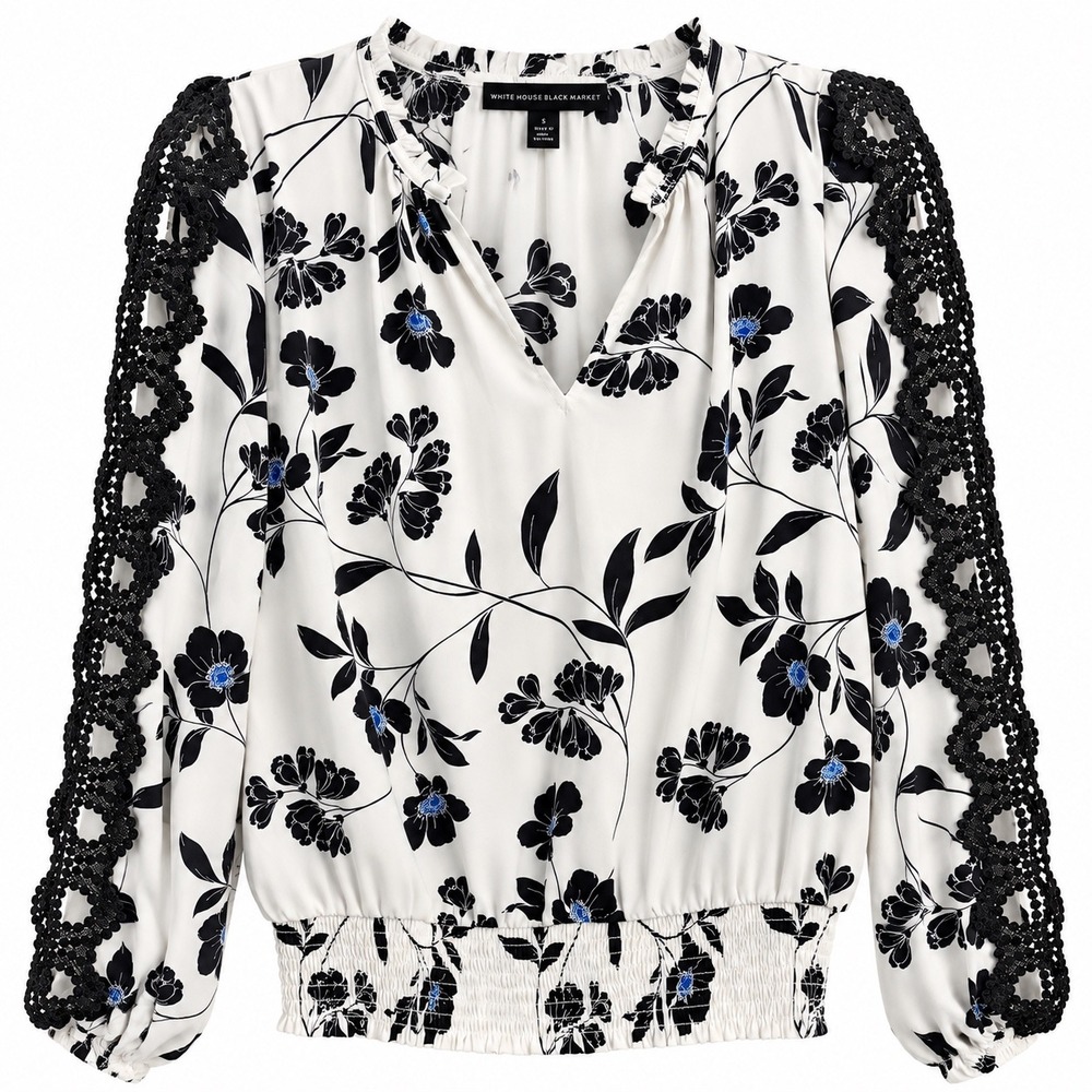 NWT White House Black Market Floral Lace Blouse Small Black White MSRP $99